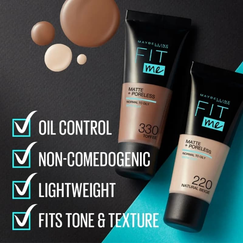 Maybelline New York Fit Me Matte + Poreless Foundation, 130 Buff Beige, 30m