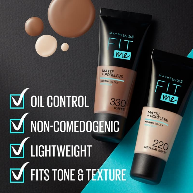 Maybelline New York Fit Me Matte + Poreless Foundation, 330 Toffee, 30ml